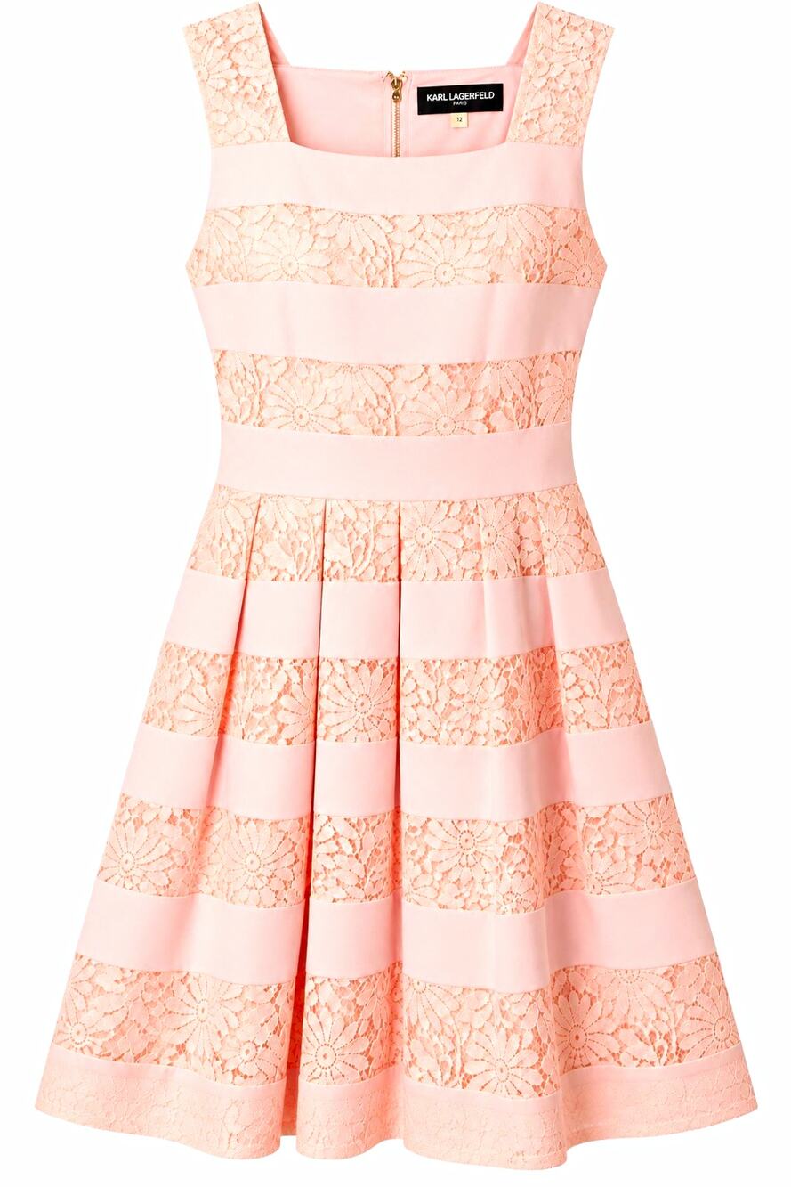 Karl Lagerfeld Paris Dress Womens 12 NWT Blush Pink Floral Lace Fit Flare Party.